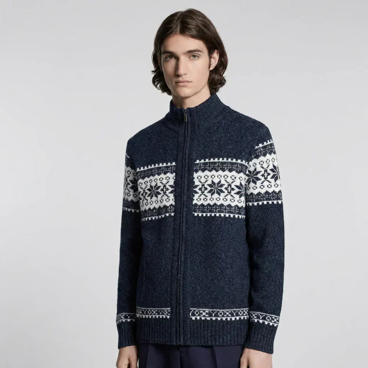 Men's Vest with Zipper Nordic Pattern and Stand-Up Collar