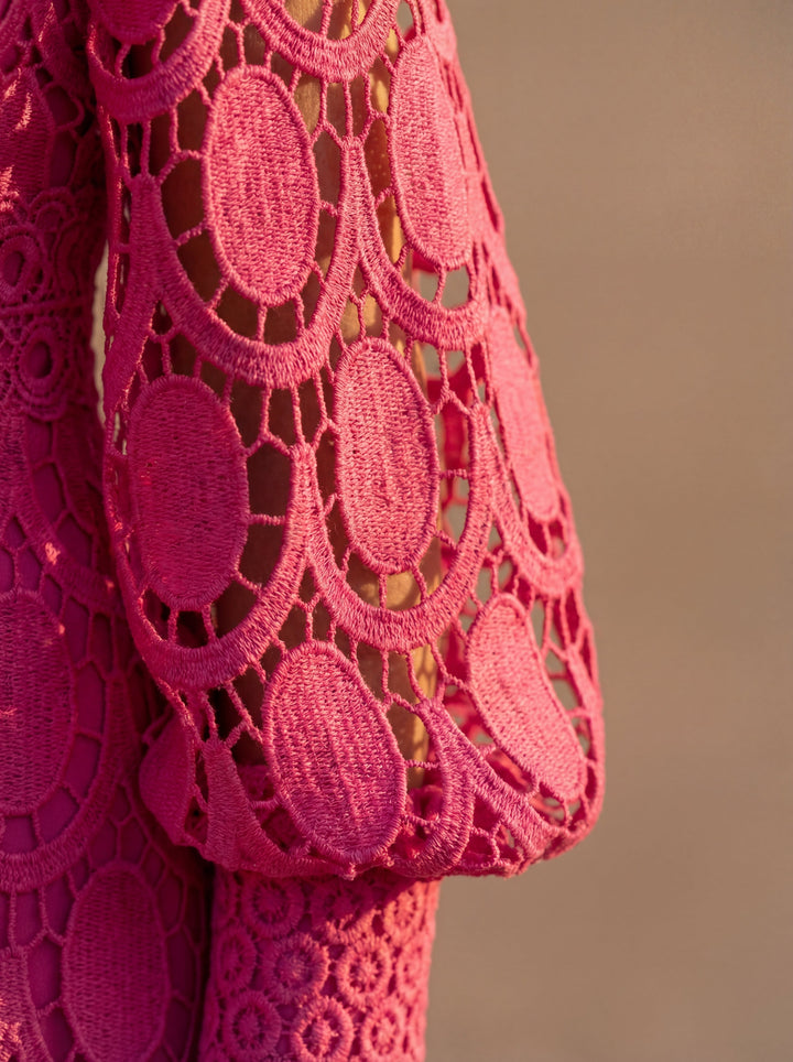 Close-up of the intricate lace detail on the Emma & Rose Cape Town Carmona Spring Lace Dress.