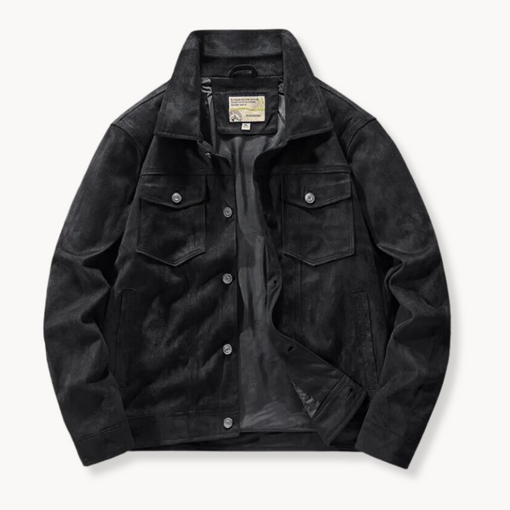 Grand Summit Suede Trucker Jacket, view 3 - Elena Harper