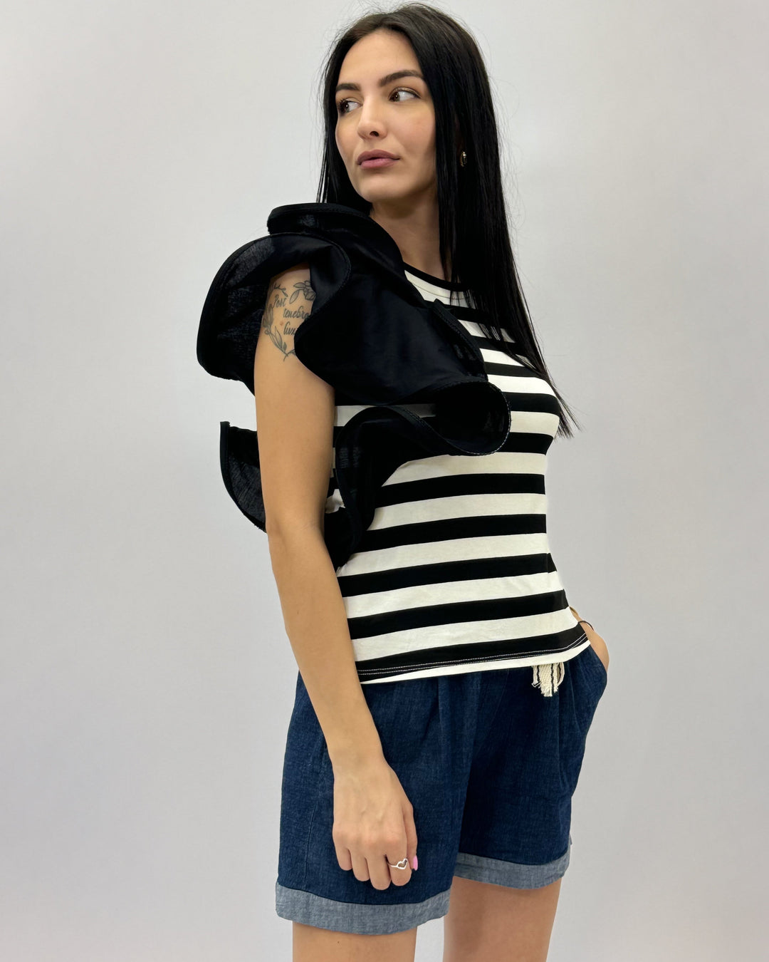 Lize™  |  Striped T-shirt Ruffle Detail