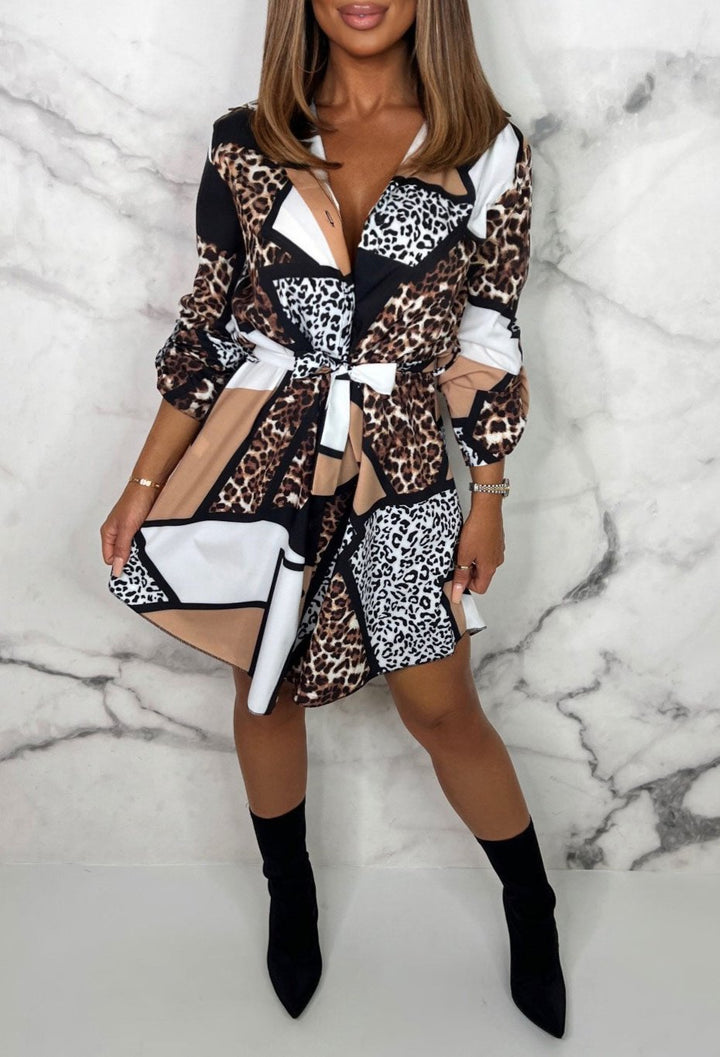 Women's Animal Print Mini Shirt Dress – Chic & Versatile Style