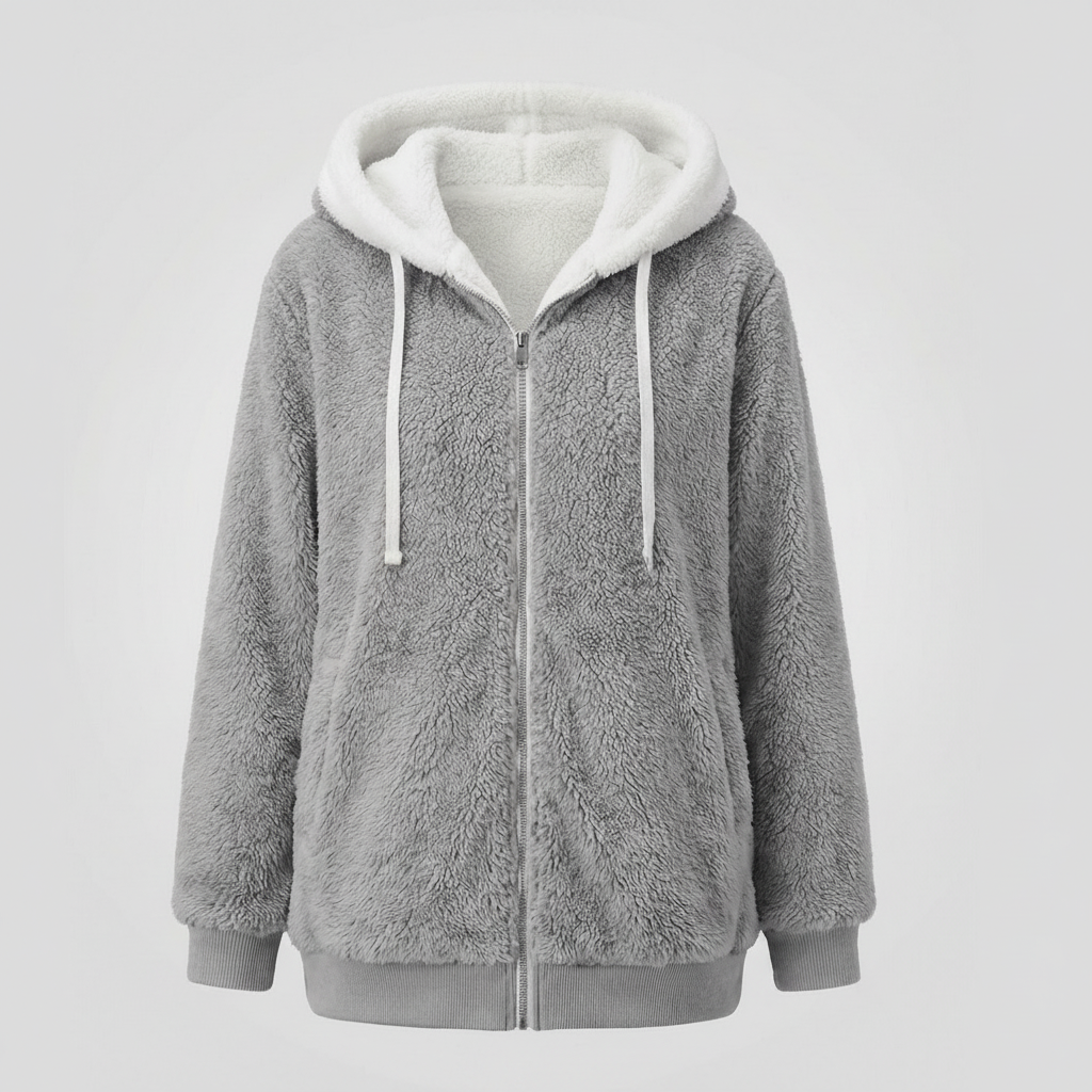 Women's Hooded Sherpa Jacket Full Zip with Drawstrings
