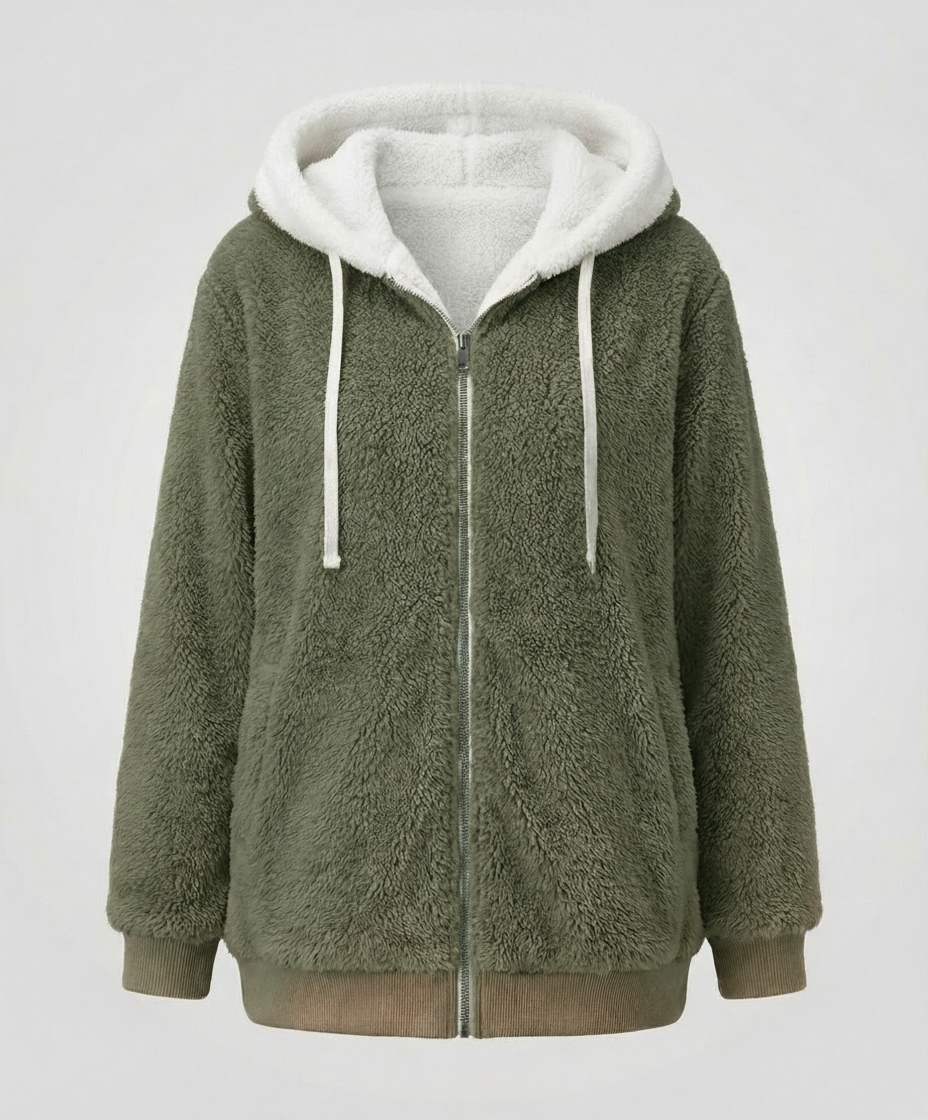 Women's Hooded Sherpa Jacket Full Zip with Drawstrings