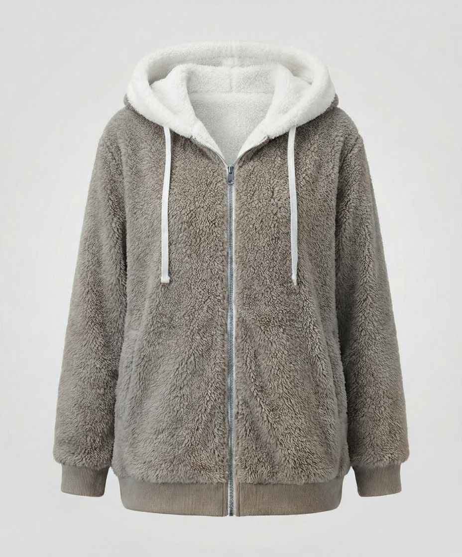 Women's Hooded Sherpa Jacket Full Zip with Drawstrings