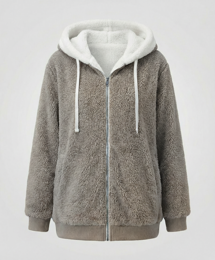 Women's Hooded Sherpa Jacket Full Zip with Drawstrings