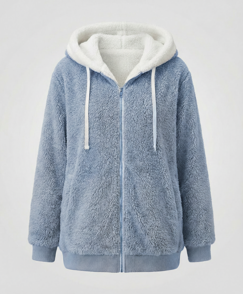 Women's Hooded Sherpa Jacket Full Zip with Drawstrings