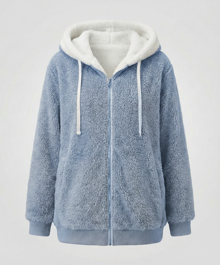 Women's Hooded Sherpa Jacket Full Zip with Drawstrings