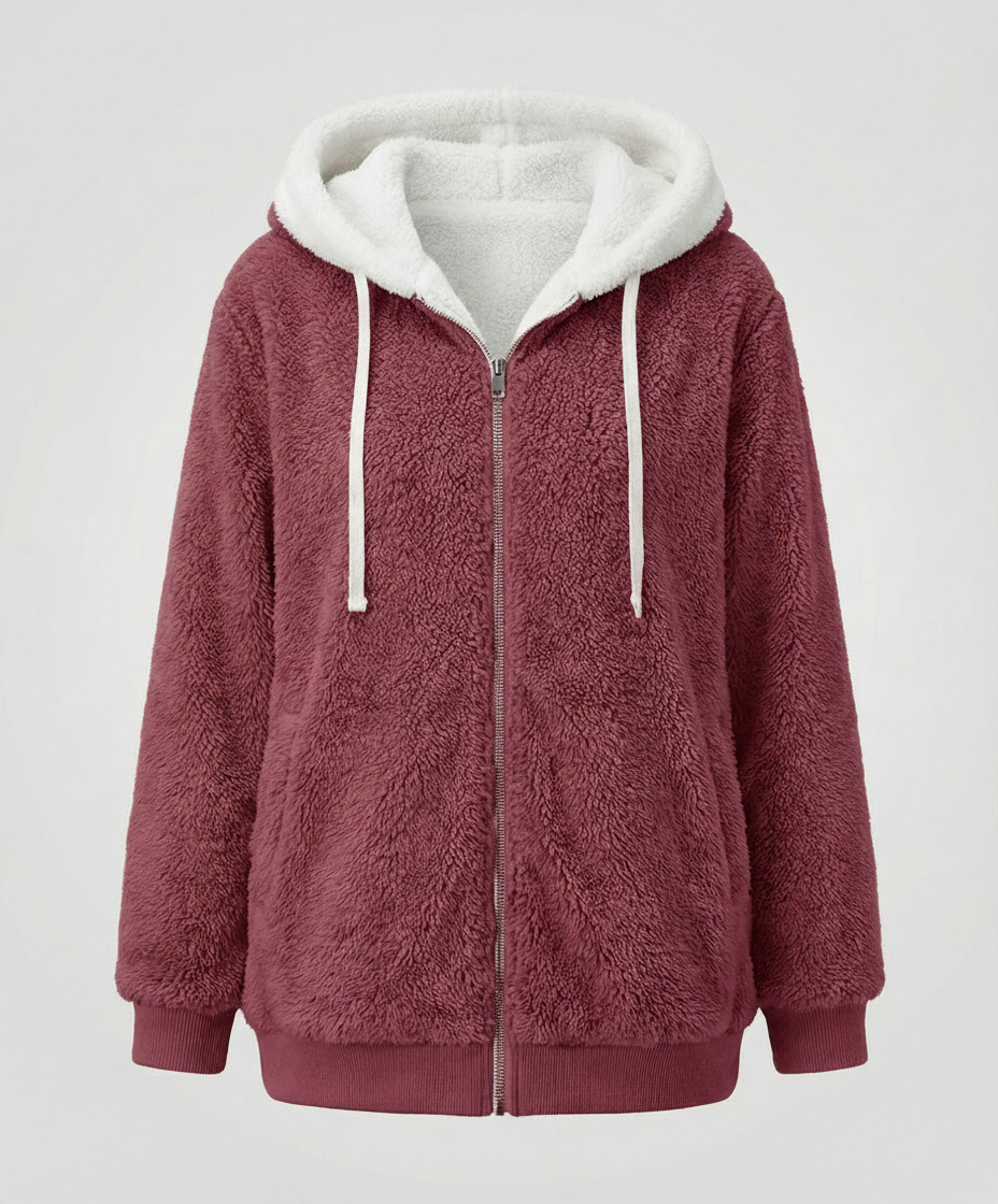 Women's Hooded Sherpa Jacket Full Zip with Drawstrings