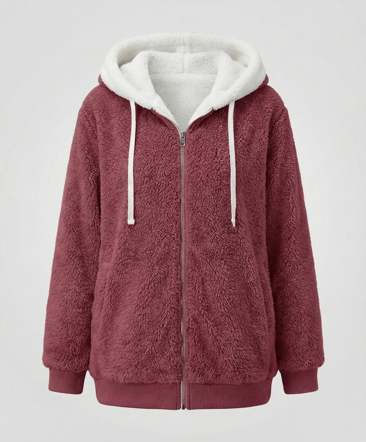 Women's Hooded Sherpa Jacket Full Zip with Drawstrings