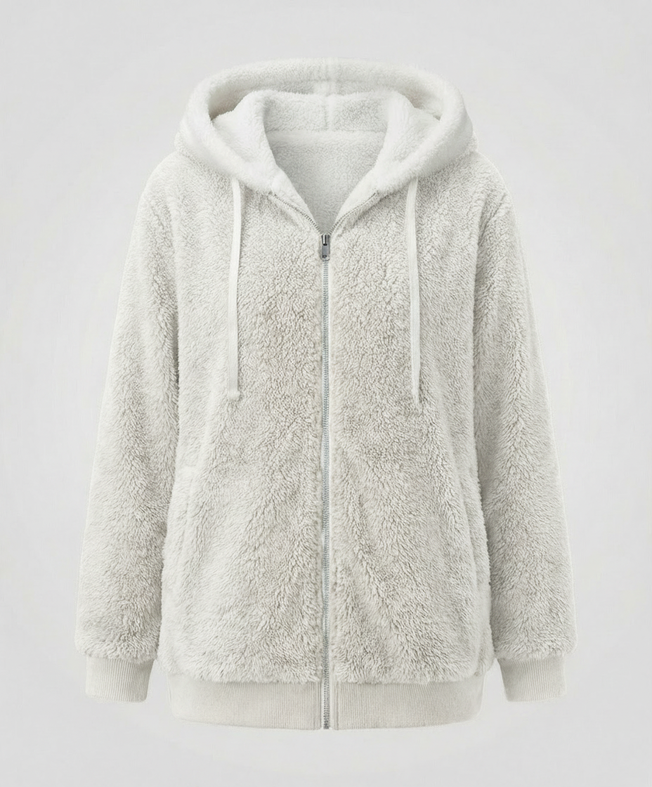 Women's Hooded Sherpa Jacket Full Zip with Drawstrings