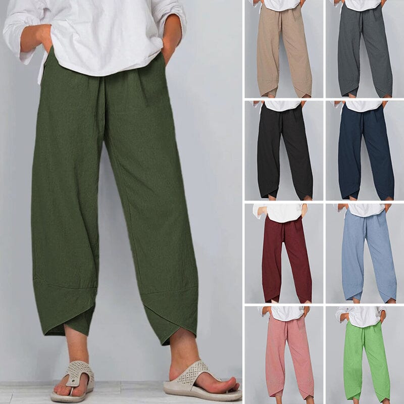 Asymmetrical High-Waisted Vintage Pants with Pockets