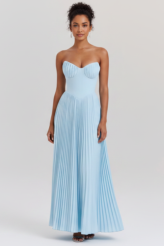 Women's Strapless Celeste Blue Midi Dress