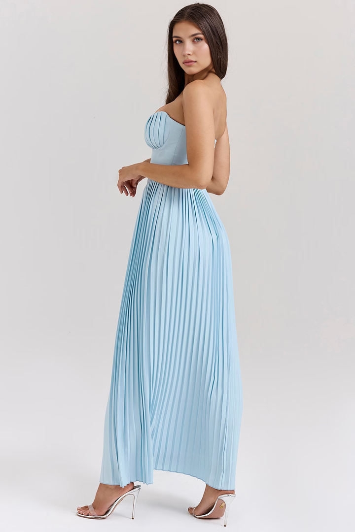 Women's Strapless Celeste Blue Midi Dress