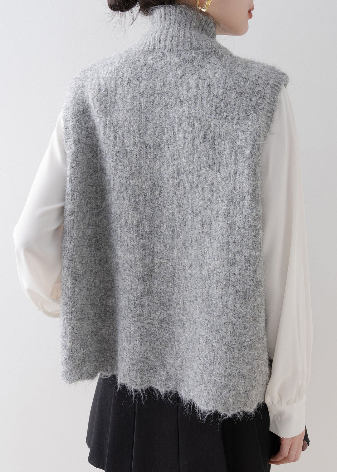 Ladies' Vest with Stand-up Collar and Lace Patchwork