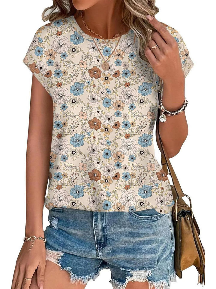 Faye | Women's Lightweight Botanical Leaf Print Cap Sleeve Top