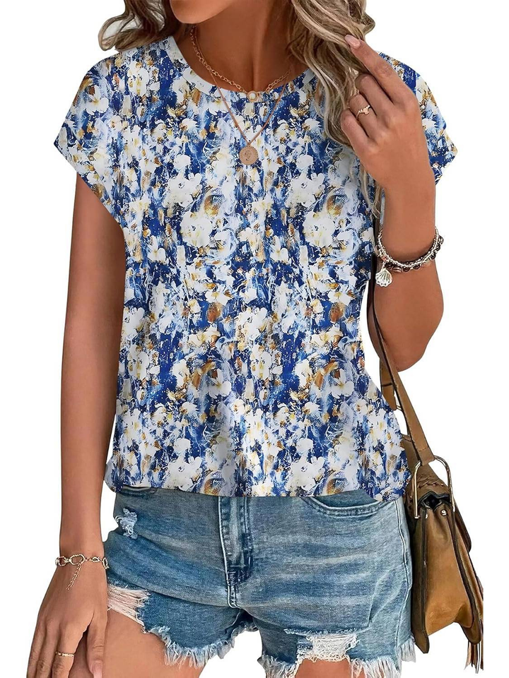 Faye | Women's Lightweight Botanical Leaf Print Cap Sleeve Top
