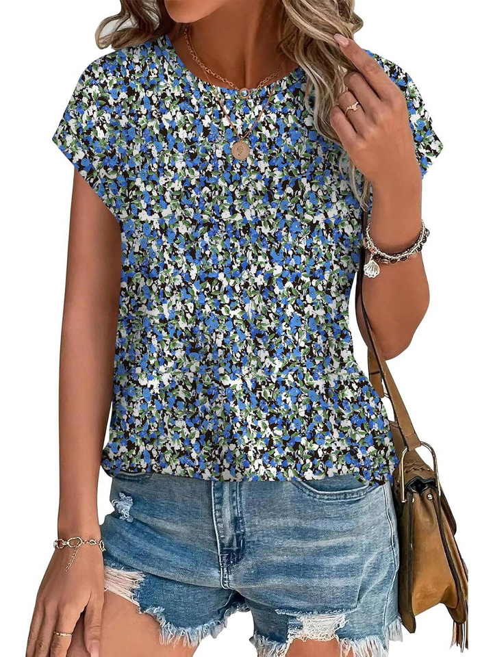Faye | Women's Lightweight Botanical Leaf Print Cap Sleeve Top