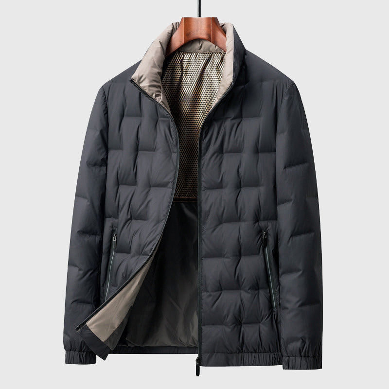 Men's Quilted Jacket with High Collar – Warm Zip-Up Coat
