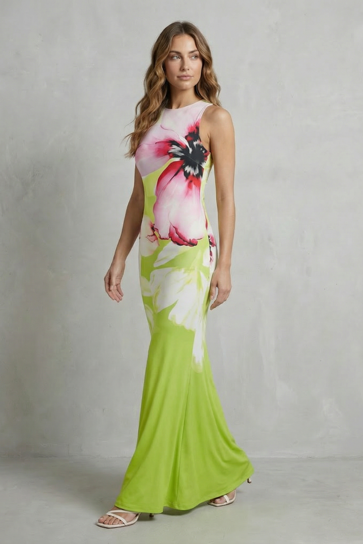 Fiorielle – Artistic floral print – Fishtail maxi dress