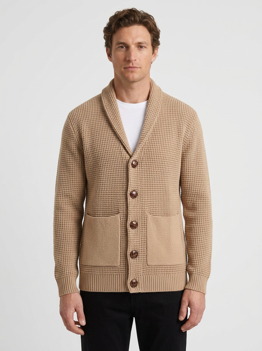 Textured Knit Shawl Collar Vest for Men