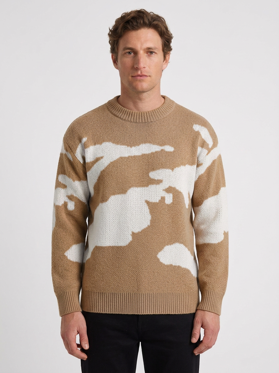 Japanese-Inspired Patterned Wool Blend Sweater for Men, view 7 - Elena Harper