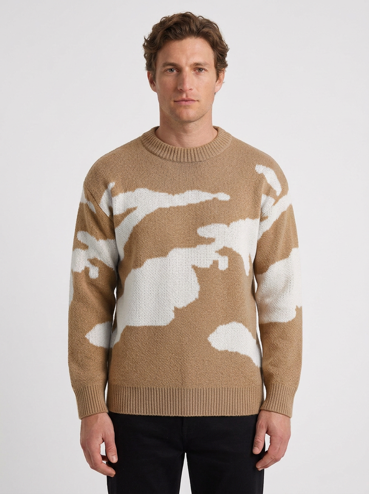 Japanese-Inspired Patterned Wool Blend Sweater for Men, view 7 - Elena Harper