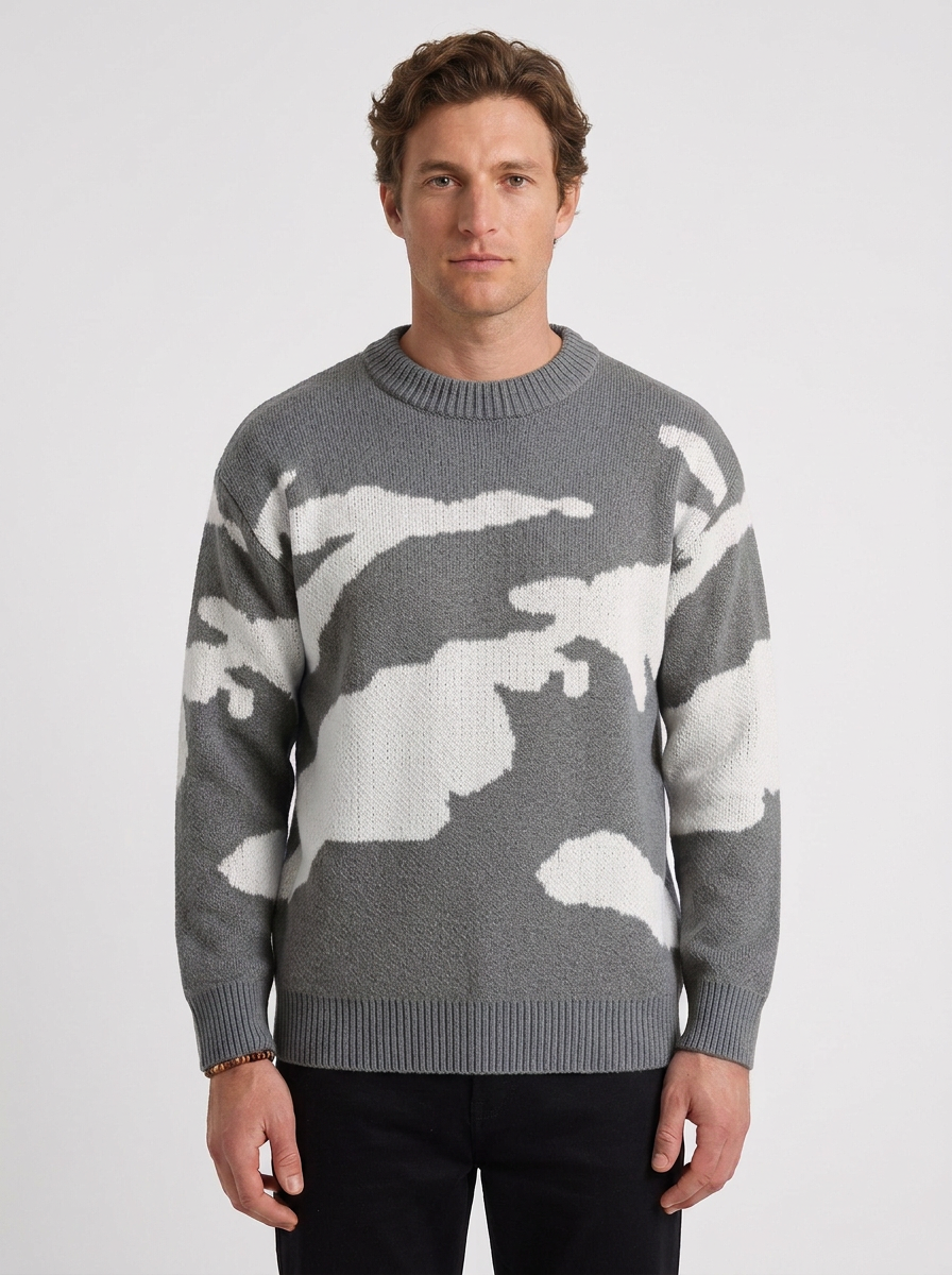 Japanese-Inspired Patterned Wool Blend Sweater for Men, view 6 - Elena Harper