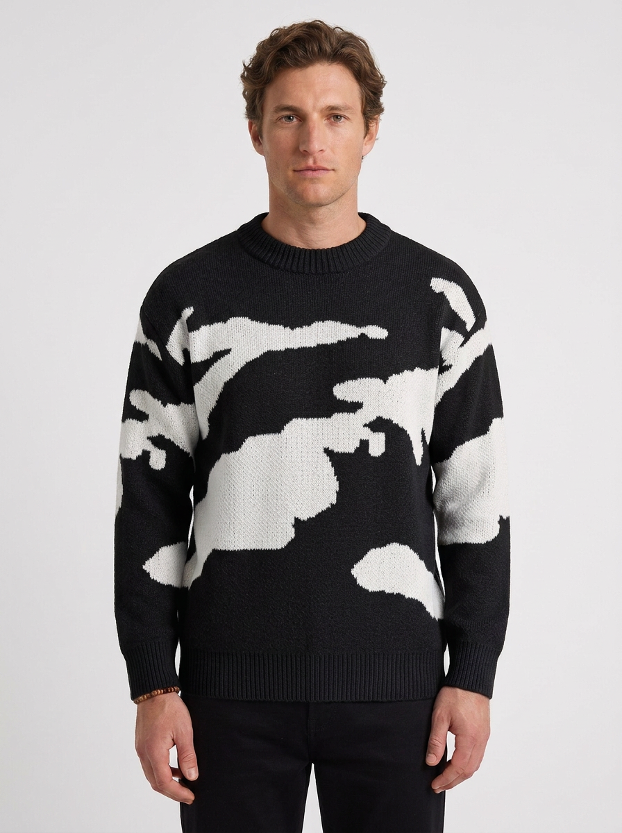 Japanese-Inspired Patterned Wool Blend Sweater for Men - Elena Harper