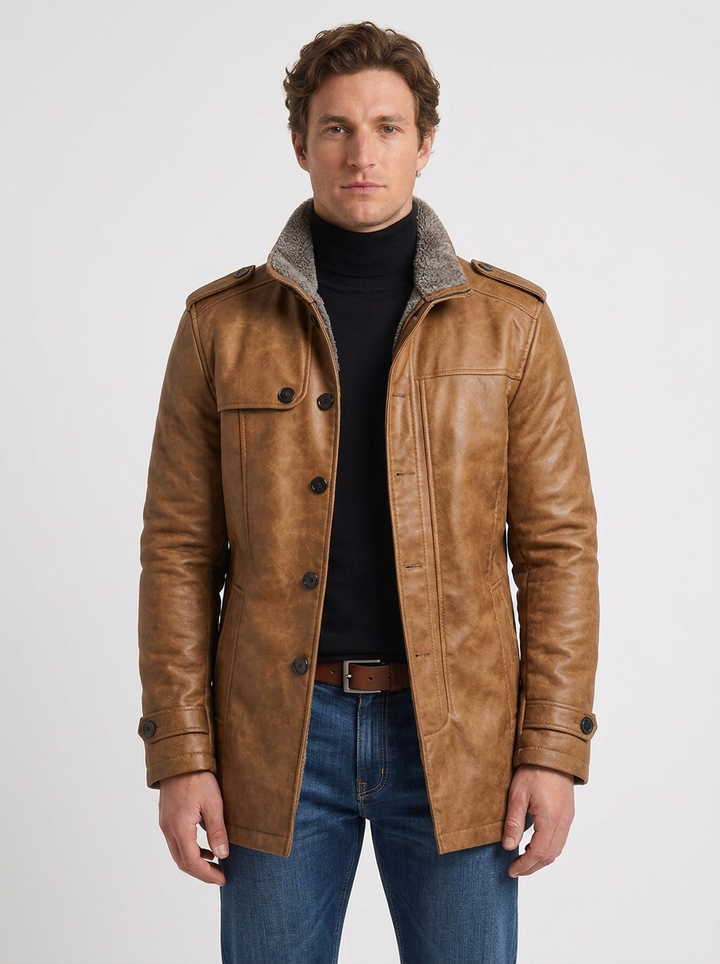 Sherpa-Lined Suede Effect Jacket for Men