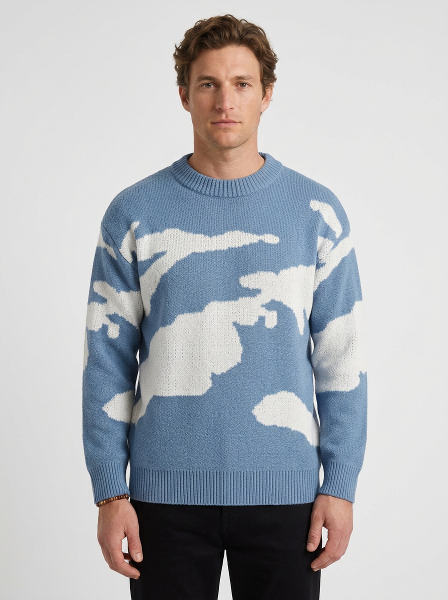 Japanese-Inspired Patterned Wool Blend Sweater for Men, view 4 - Elena Harper