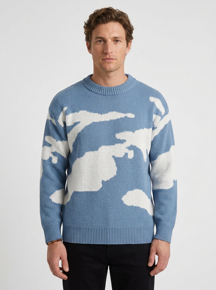 Japanese-Inspired Patterned Wool Blend Sweater for Men, view 4 - Elena Harper