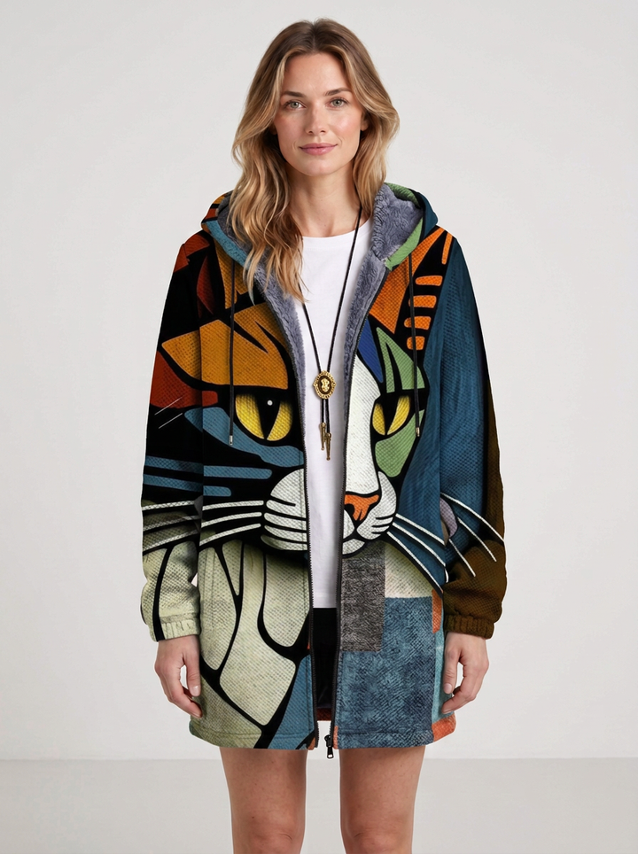 Hooded Patchwork-Pattern Cardigan For Women