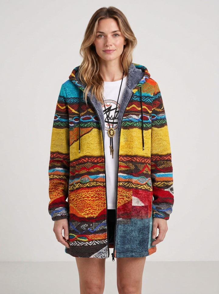 Hooded Patchwork-Pattern Cardigan For Women