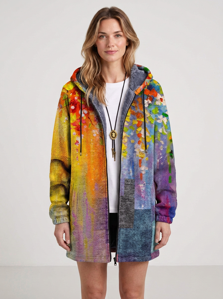 Hooded Patchwork-Pattern Cardigan For Women