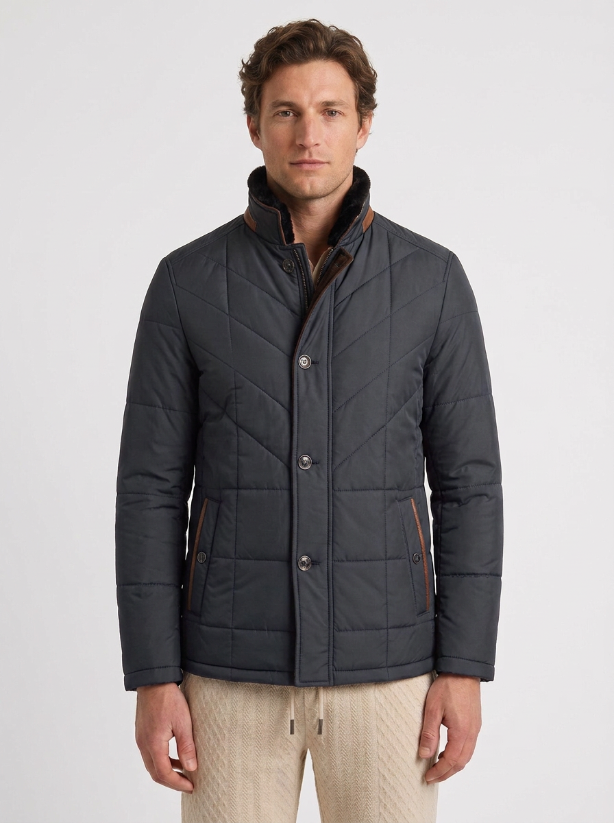 Quilted Jacket with Diagonal Seams for Men