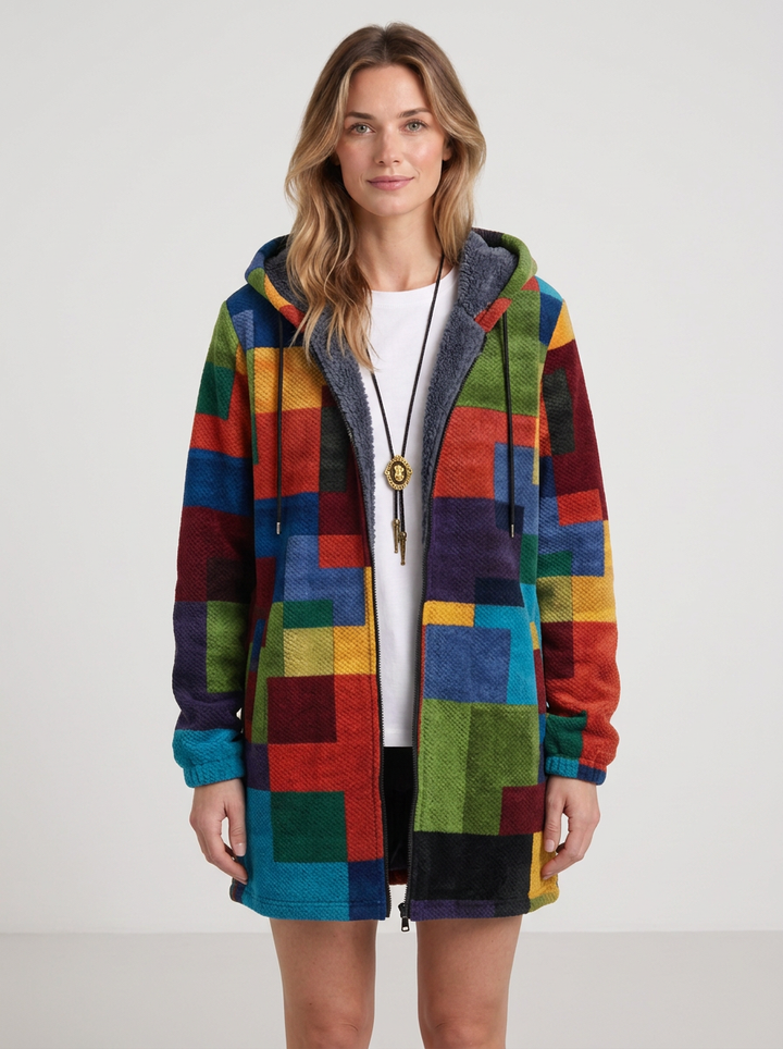 Hooded Patchwork-Pattern Cardigan For Women
