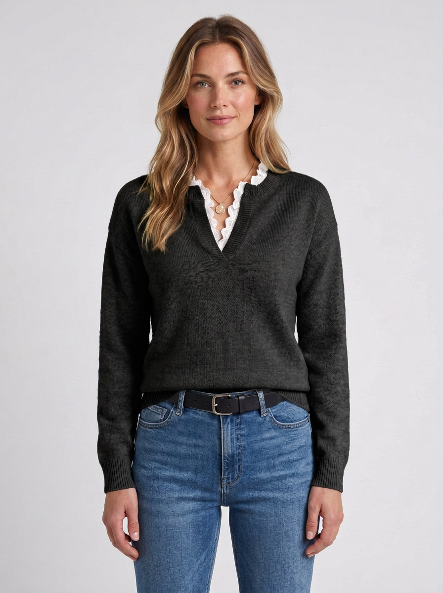 Cashmere Touch Lace Collar Sweater for Women, view 7 - Elena Harper