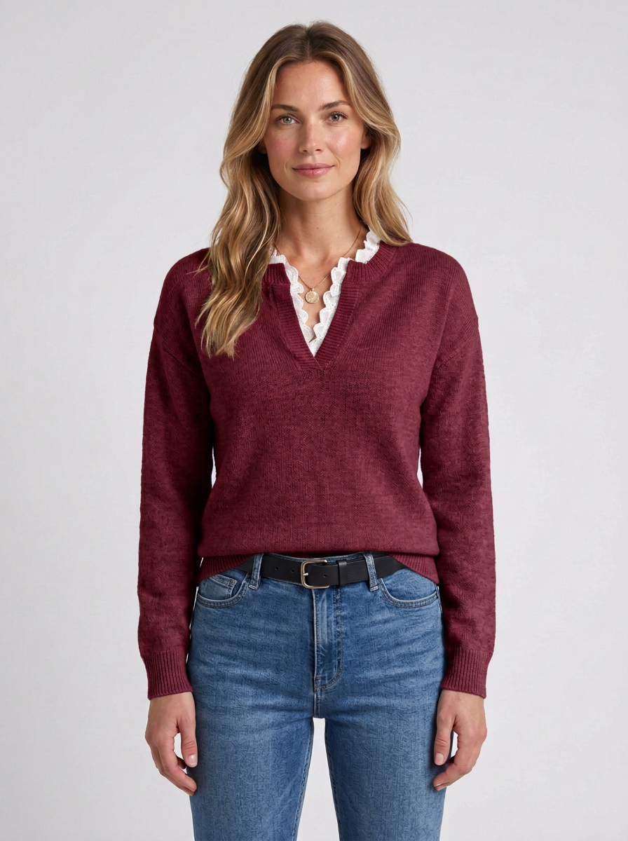 Cashmere Touch Lace Collar Sweater for Women, view 6 - Elena Harper