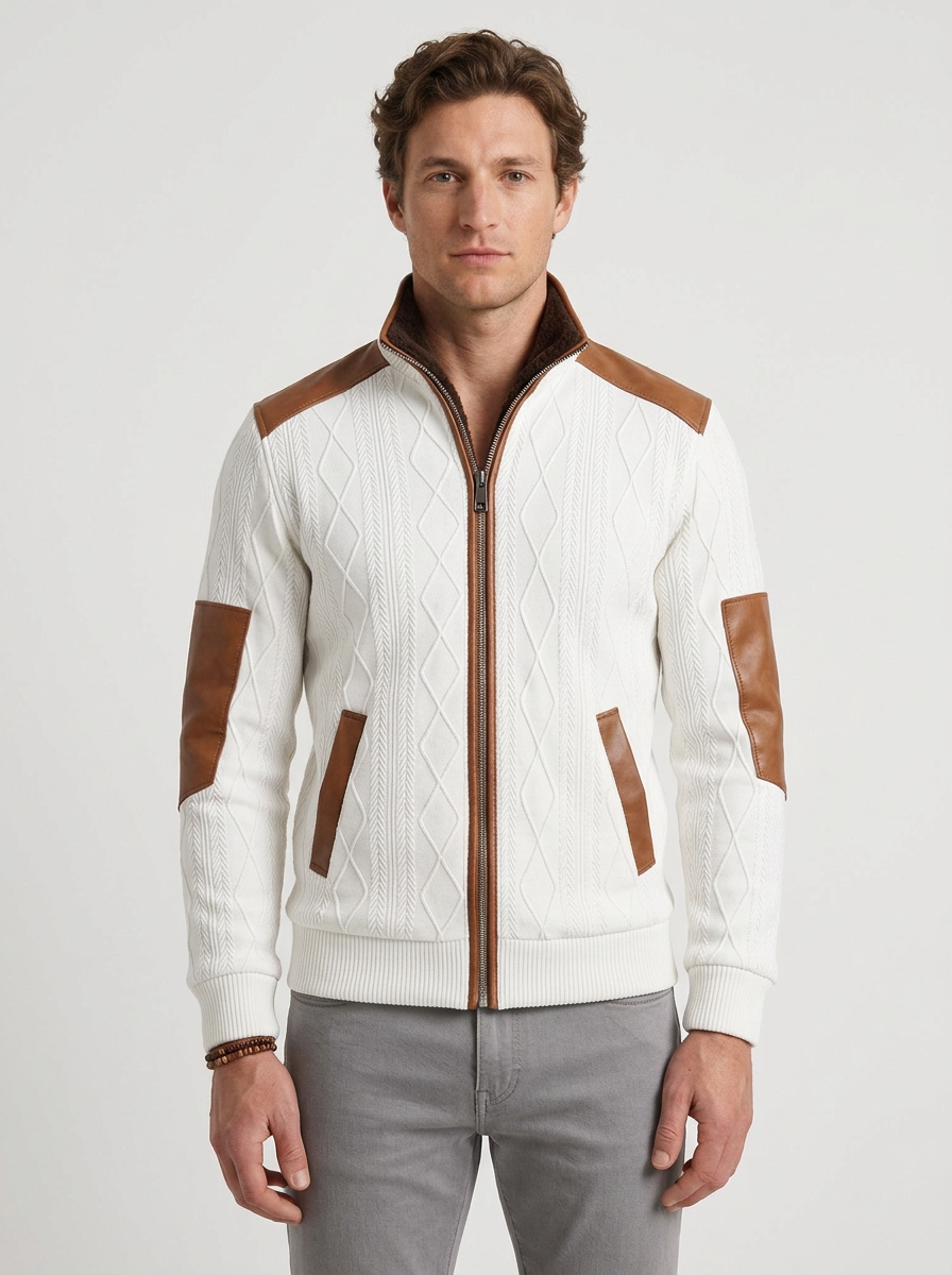 Textured Thermal Jacket with Contrasting Inserts for Men