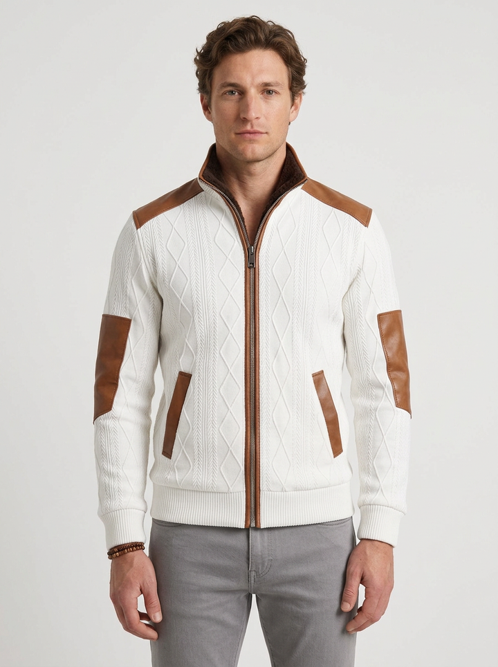 Textured Thermal Jacket with Contrasting Inserts for Men