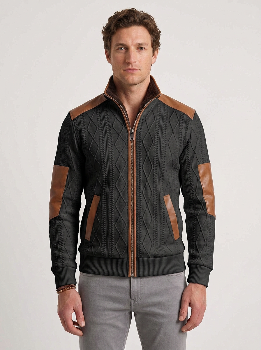 Textured Thermal Jacket with Contrasting Inserts for Men