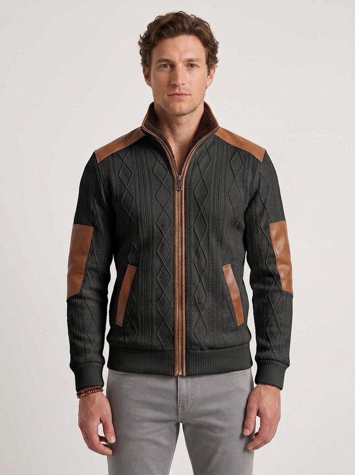 Textured Thermal Jacket with Contrasting Inserts for Men