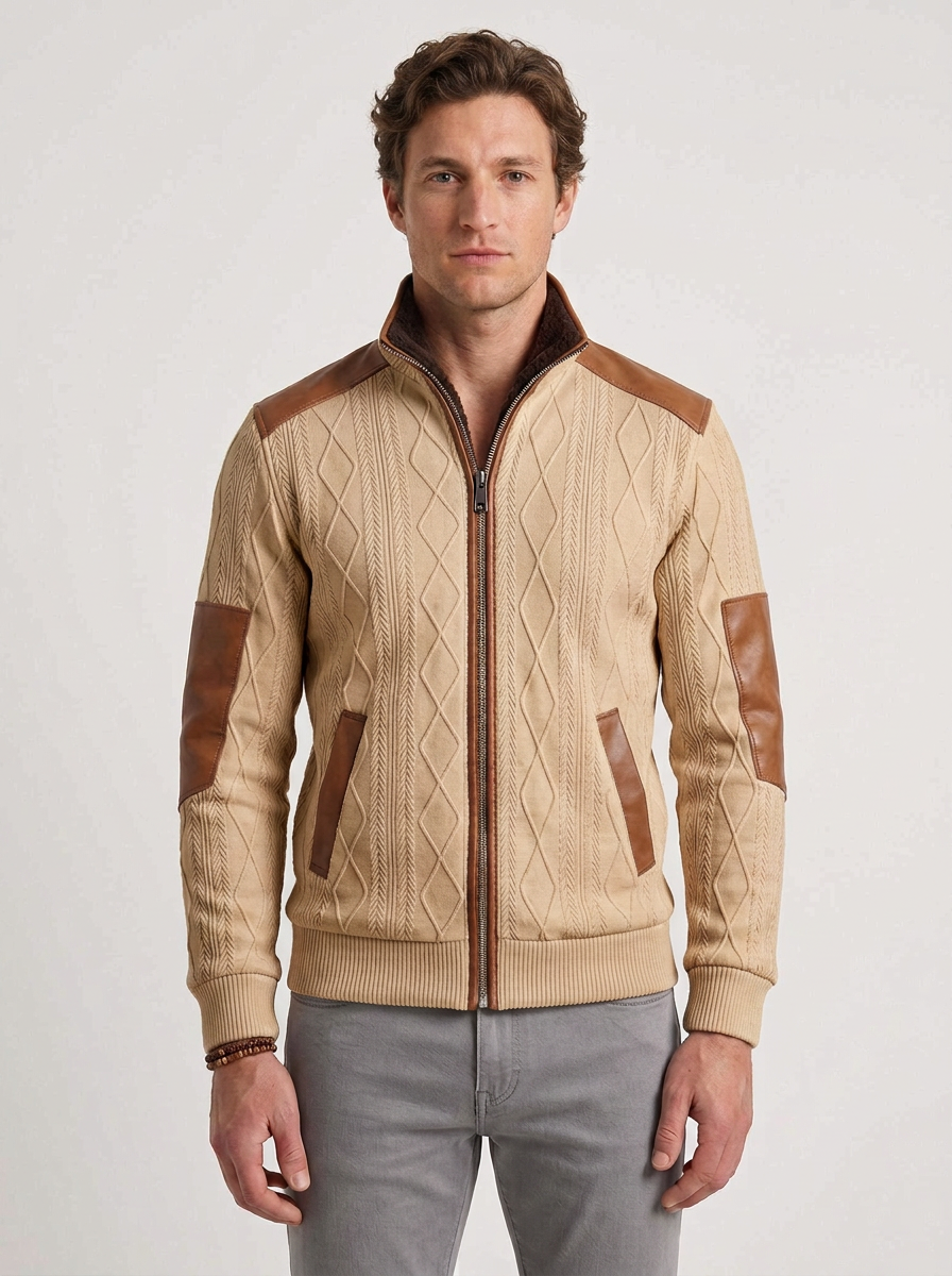 Textured Thermal Jacket with Contrasting Inserts for Men