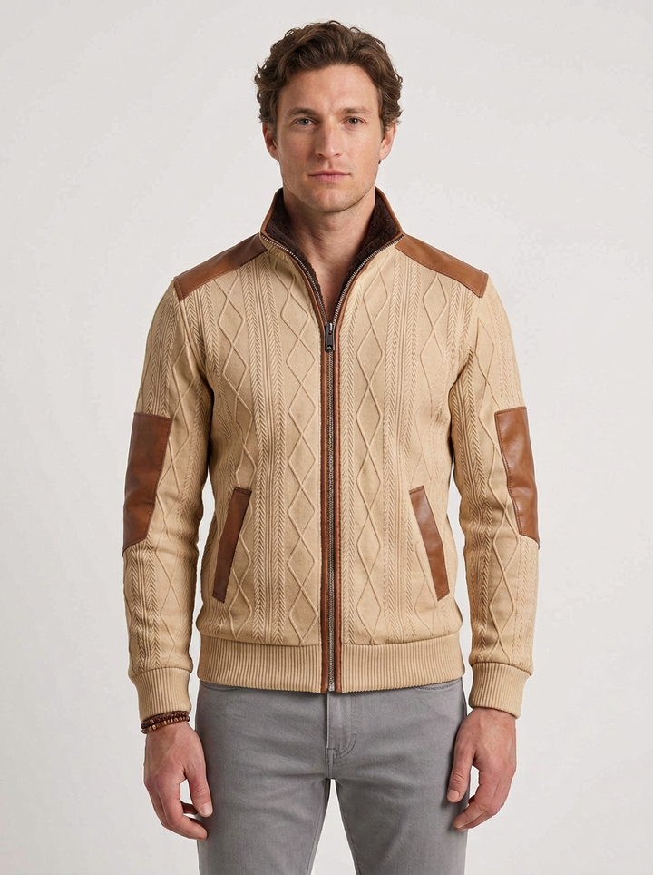 Textured Thermal Jacket with Contrasting Inserts for Men