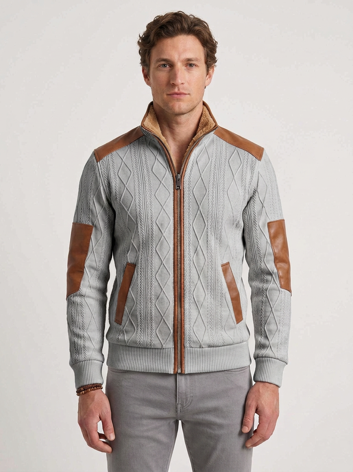 Textured Thermal Jacket with Contrasting Inserts for Men