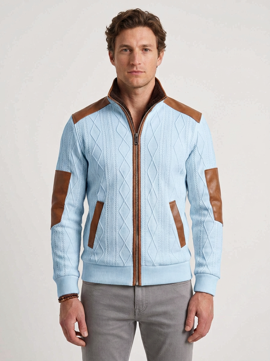 Textured Thermal Jacket with Contrasting Inserts for Men