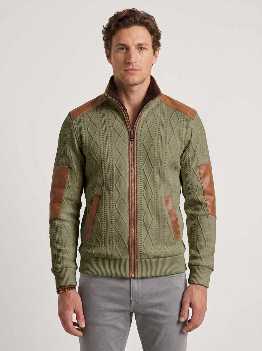 Textured Thermal Jacket with Contrasting Inserts for Men