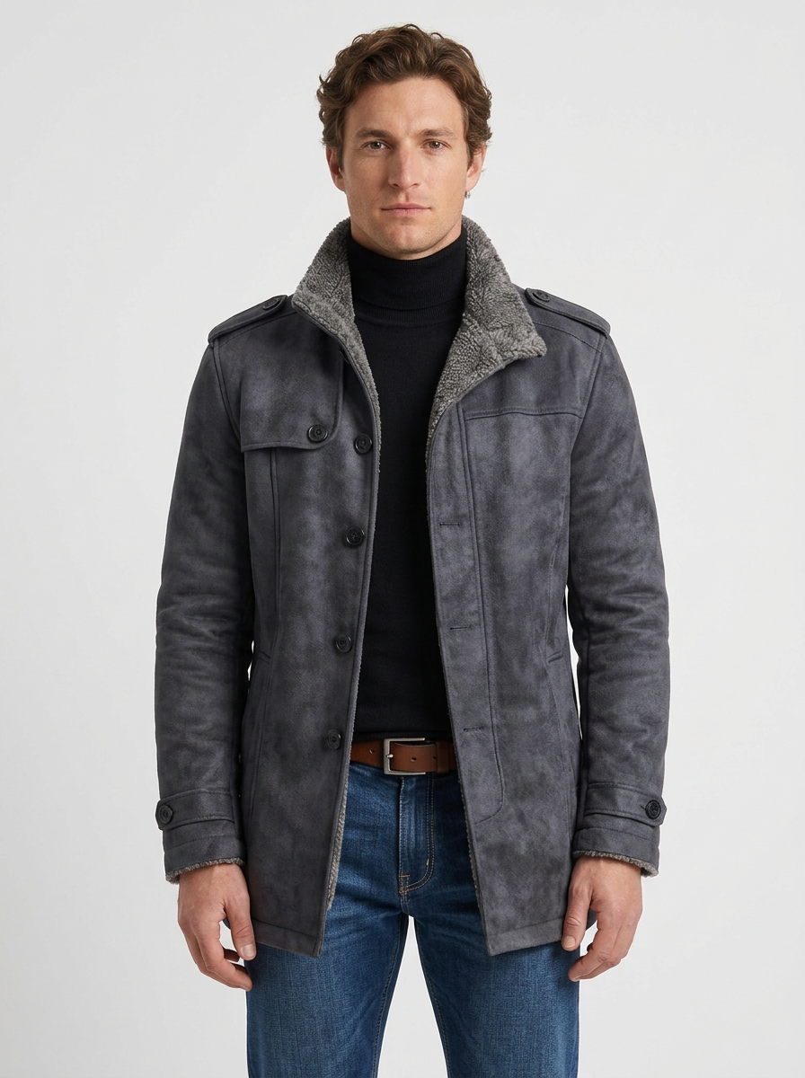 Sherpa-Lined Suede Effect Jacket for Men