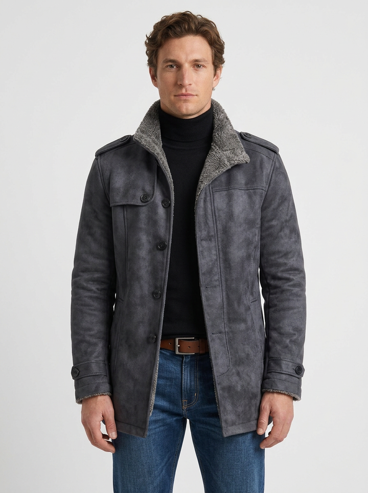 Sherpa-Lined Suede Effect Jacket for Men