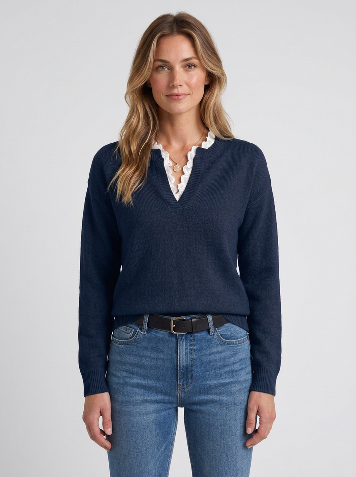 Cashmere Touch Lace Collar Sweater for Women, view 4 - Elena Harper